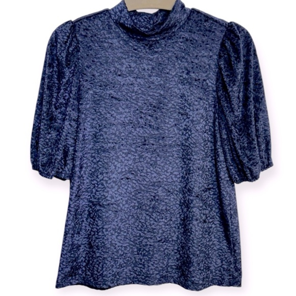 Ann Taylor‎ Blue Puff Sleeve Blouse with Mandarin Collar